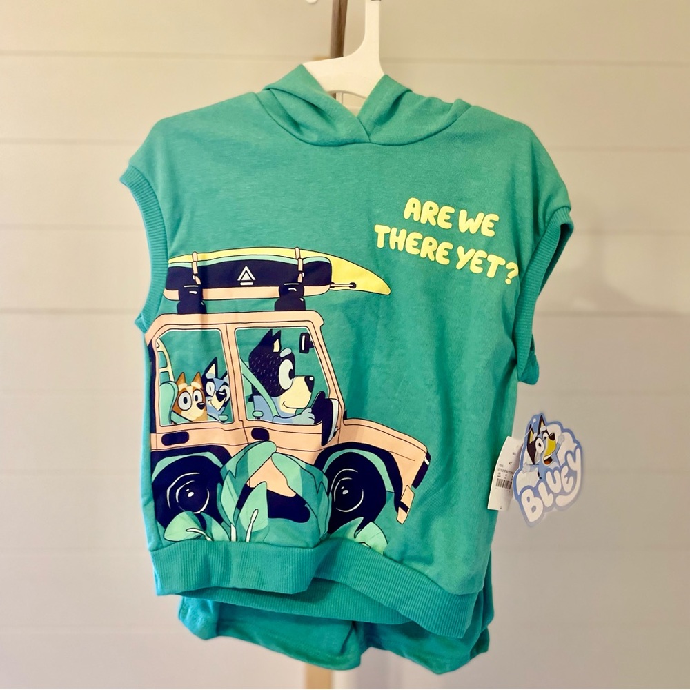 Toddler Boys' 2pc Bluey Hooded Tank and Shorts Set‎ - Teal